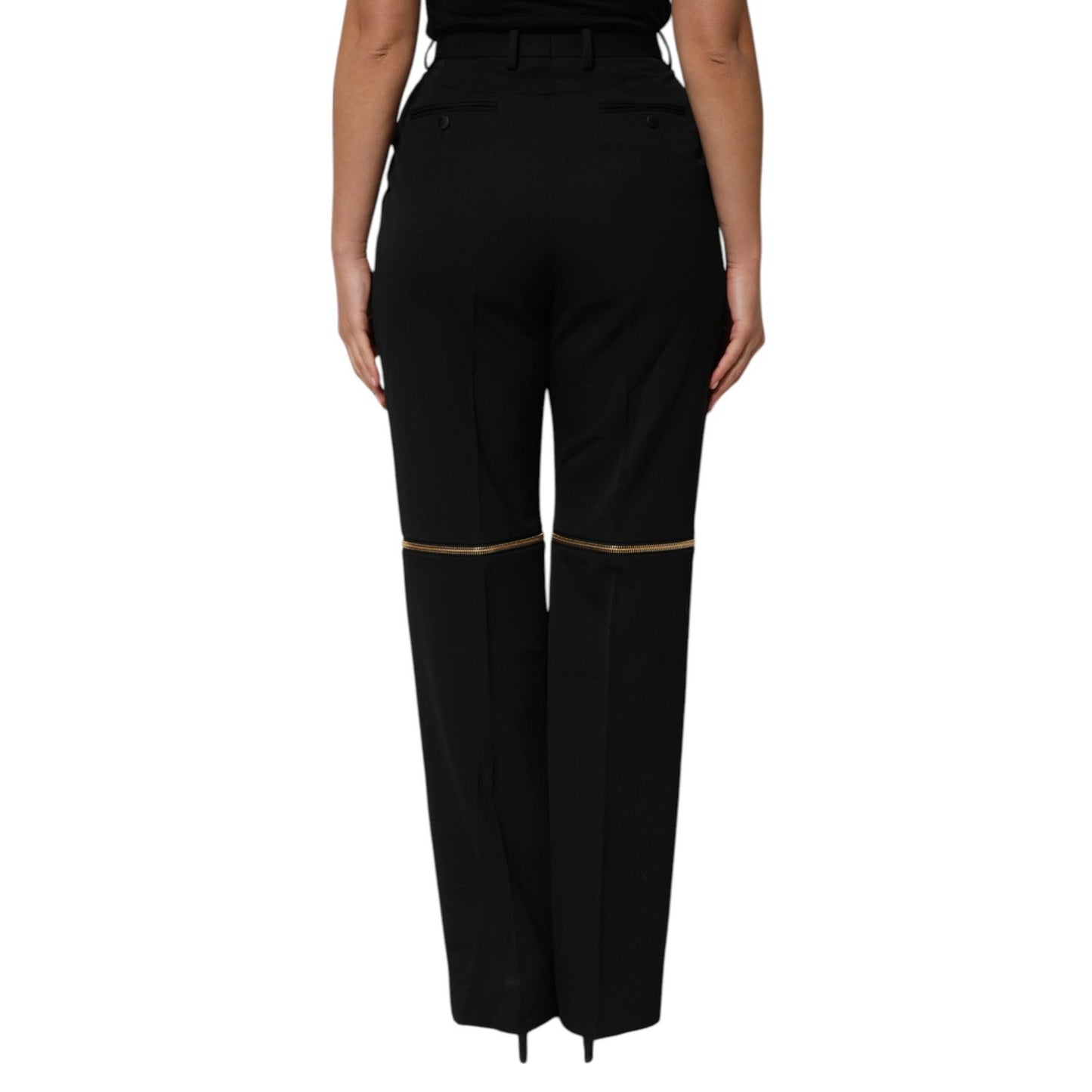 Dolce & Gabbana Black Zip Detailed Wool Straight Leg Pants