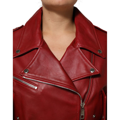 Dolce & Gabbana Red Leather Belted Full Zip Trench Coat Jacket