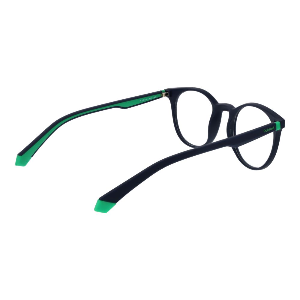 Polaroid Blue Unisex Glasses Frame in full-rim Panto style with blue polyamide frame and demo lenses, includes branded case.