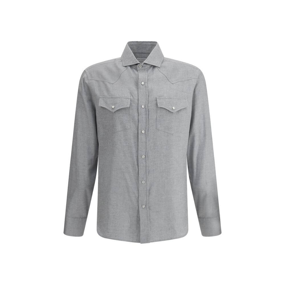 Brunello Cucinelli Gray Cotton Pattern Shirt