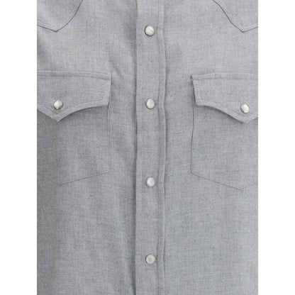 Brunello Cucinelli Gray Cotton Pattern Shirt