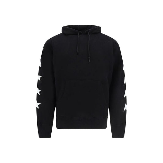 Golden Goose Black Cotton Sweatshirt with star design, hood, drawstring, and logo on sleeves.