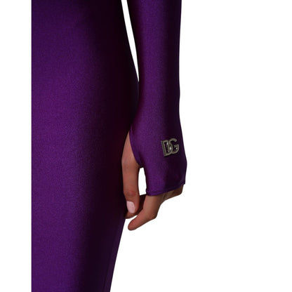 Dolce & Gabbana Purple Nylon Turtleneck Bodycon Jumpsuit Dress