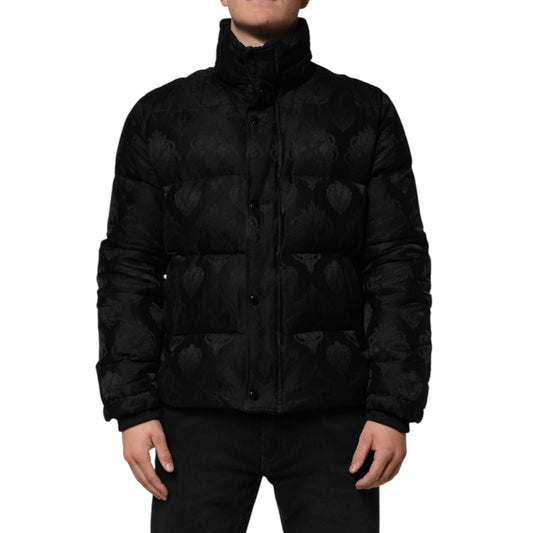 Dolce & Gabbana Black Jacquard Quilted Puffer Bomber Jacket JKT41525-50