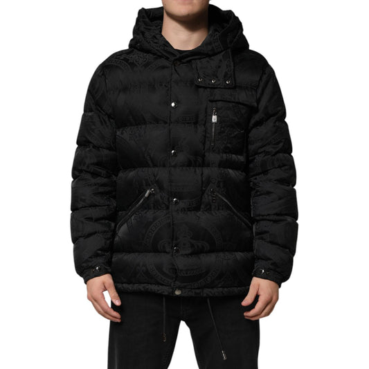 Dolce & Gabbana Black Jacquard Quilted Puffer Hooded Jacket JKT41526-48