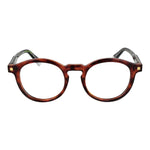 Polaroid Brown Men Glasses Frame, cellulose propionate full-rim style with demo plastic lenses, size 48-21-145, round design.