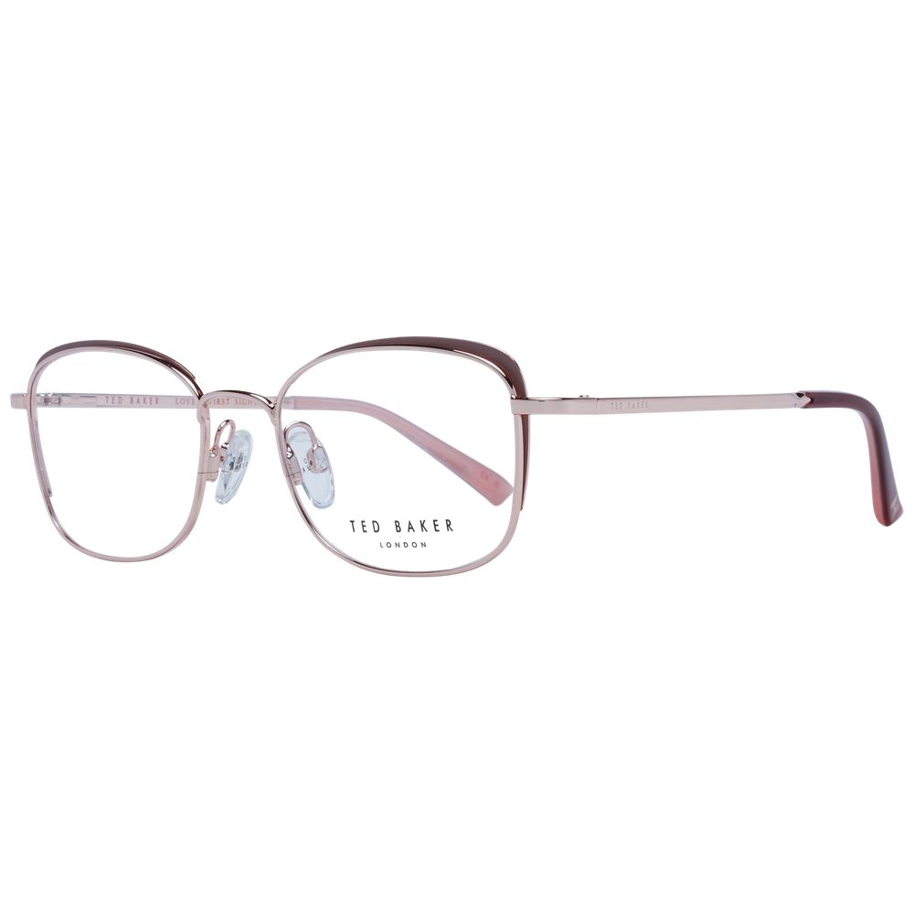 Ted Baker Brown Women Glasses Frame with stainless steel full-rim rectangular design and demo lenses.