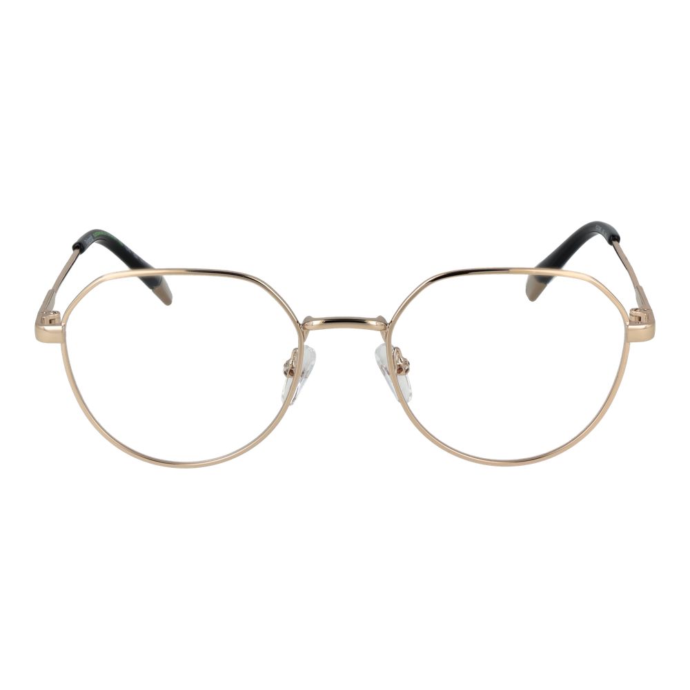 Polaroid Gold Unisex Glasses Frame with metal full-rim design, demo lenses, and panto style. Includes branded case. Size 52-19-140.
