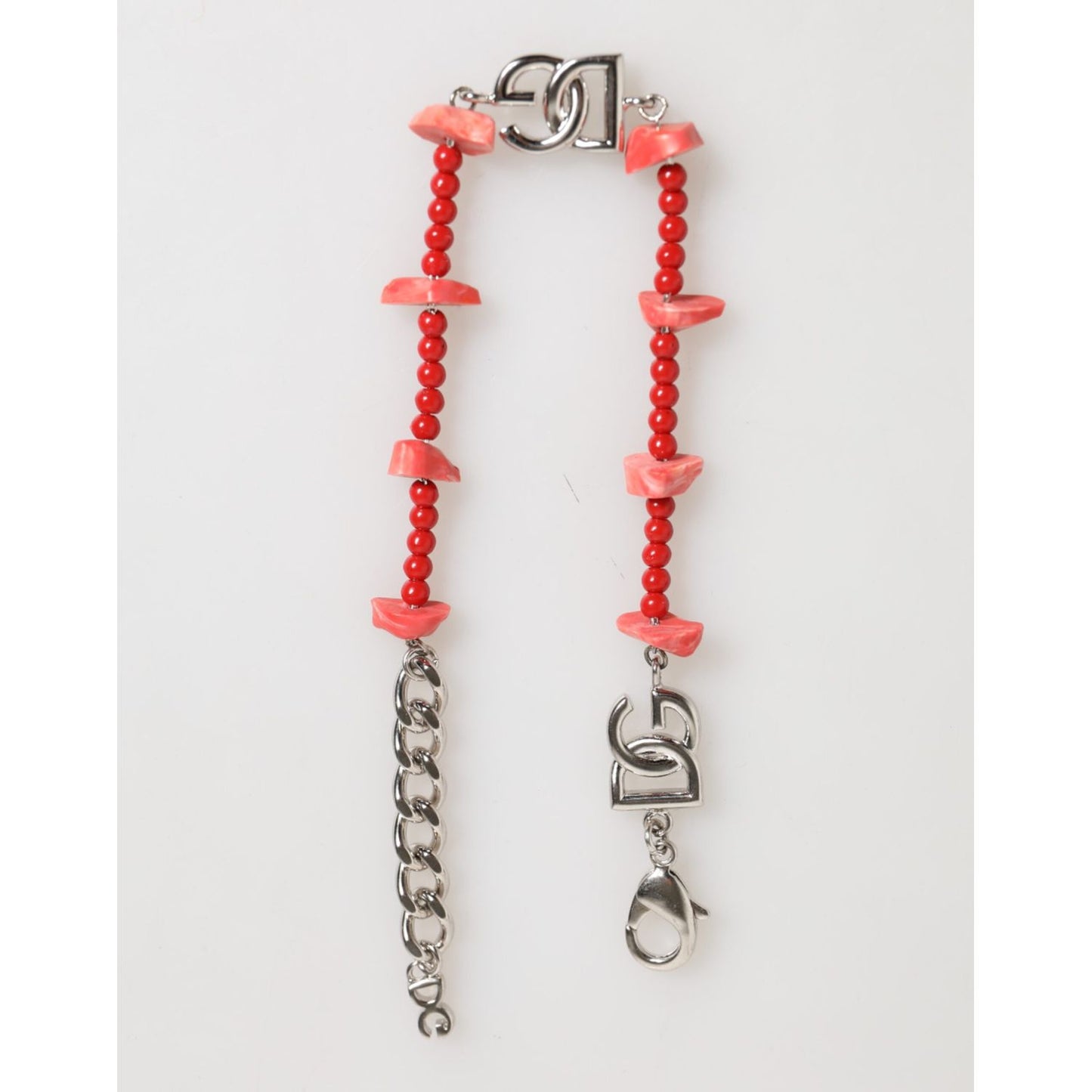 Dolce & Gabbana Silver Tone Brass Beaded Resin DG Logo Chain Men Bracelet