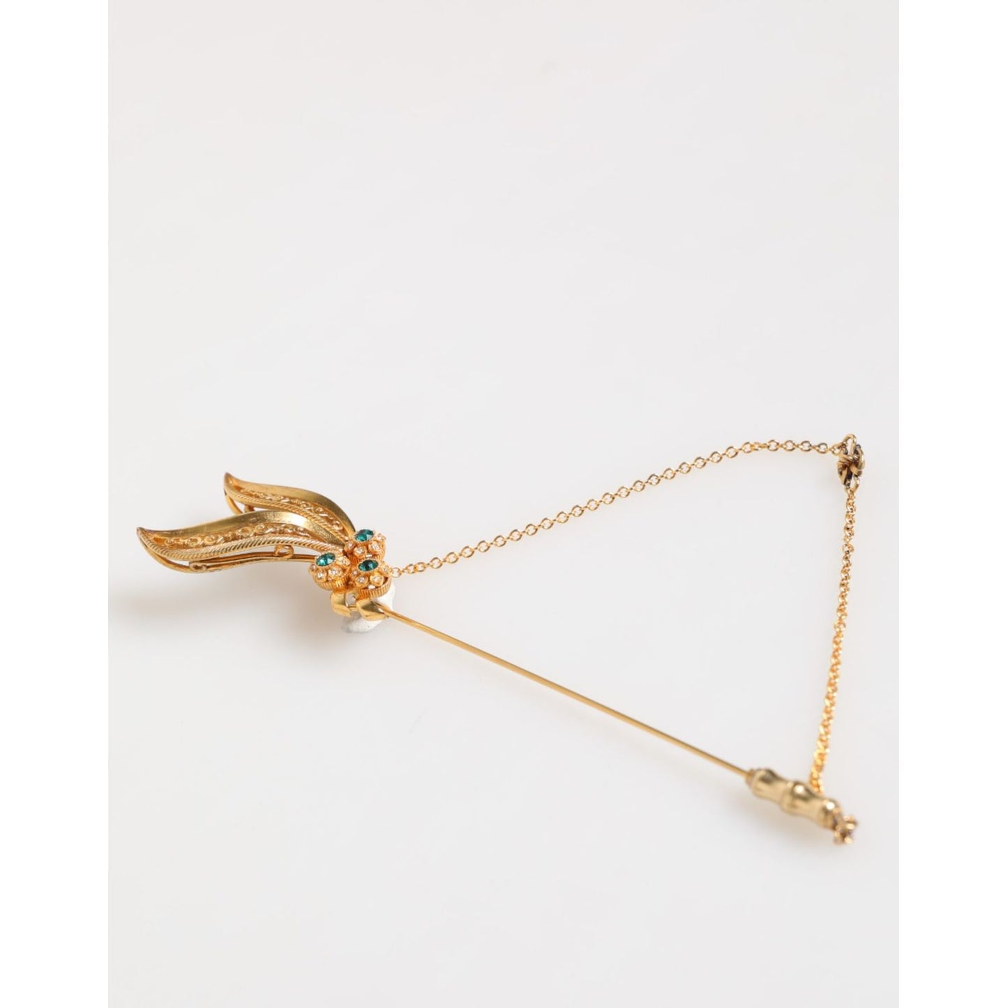 Dolce & Gabbana Gold Tone 925 Sterling Silver Crystal Chain Pin Brooch