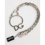 Dolce & Gabbana Silver Tone Brass Chain DG Logo Pendant Men Necklace SMY11218