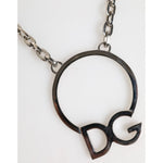 Dolce & Gabbana Silver Tone Brass Chain DG Logo Pendant Men Necklace SMY11218