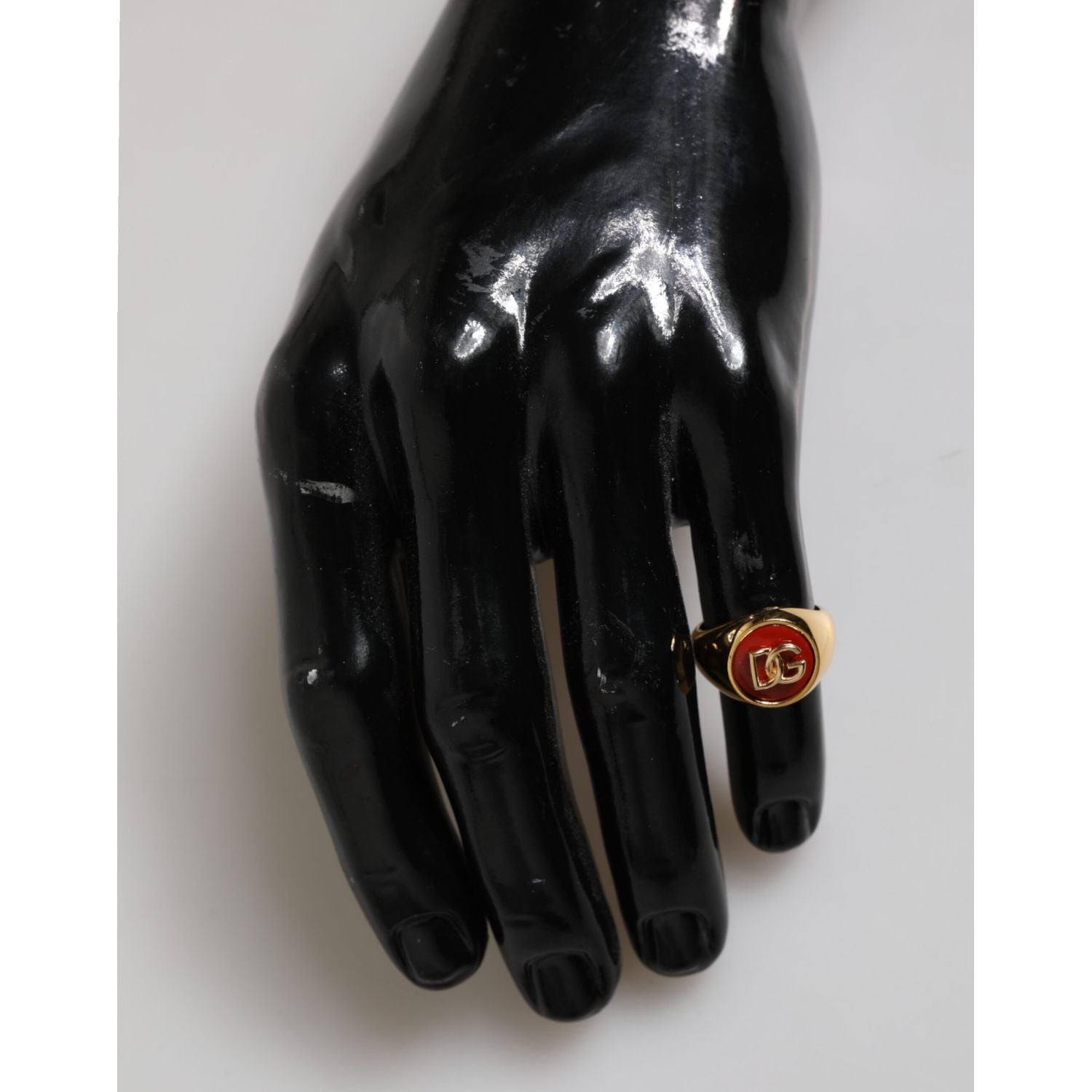 Dolce & Gabbana Gold Tone Real Brass Red DG Logo Men Ring