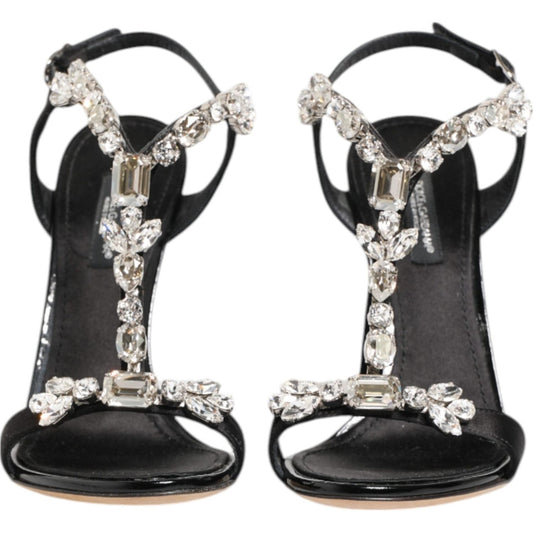 Dolce & Gabbana Black Keira Crystals Heels Sandals Shoes LA12910-41