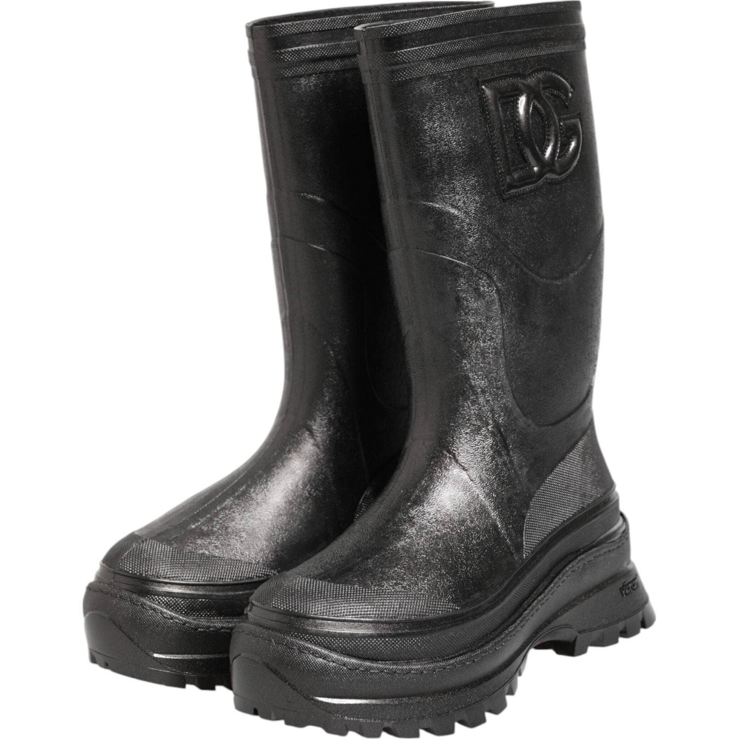 Dolce & Gabbana Metallic Black Pull On Rain Boots Men Shoes