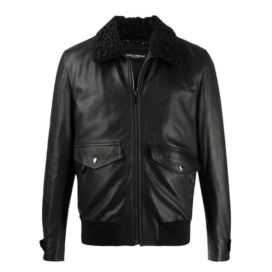 Dolce & Gabbana Black Lambskin Jacket DO-15936-IT50 | L