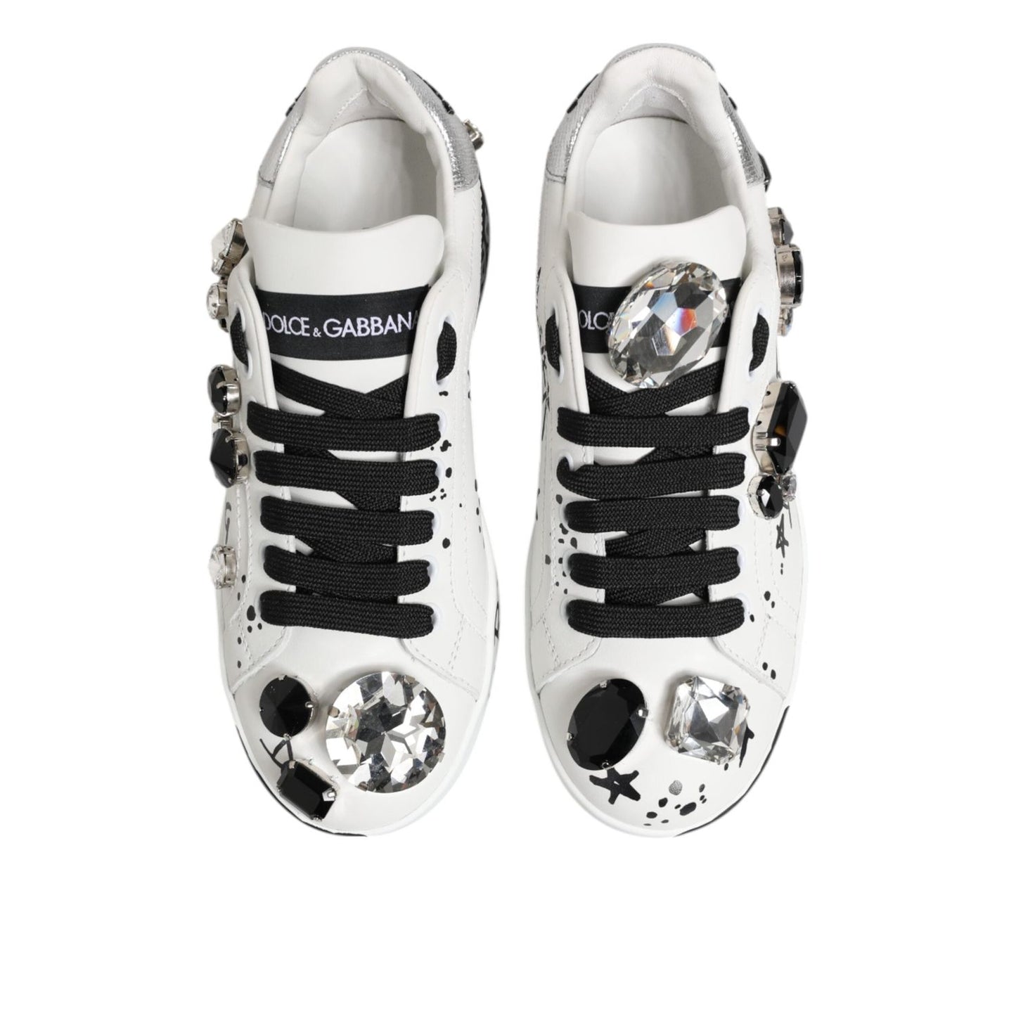 Dolce & Gabbana White Portofino Crystal Sneakers Shoes LA128435