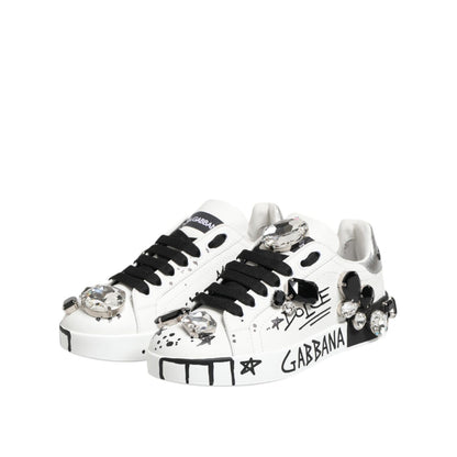 Dolce & Gabbana White Portofino Crystal Sneakers  Shoes
