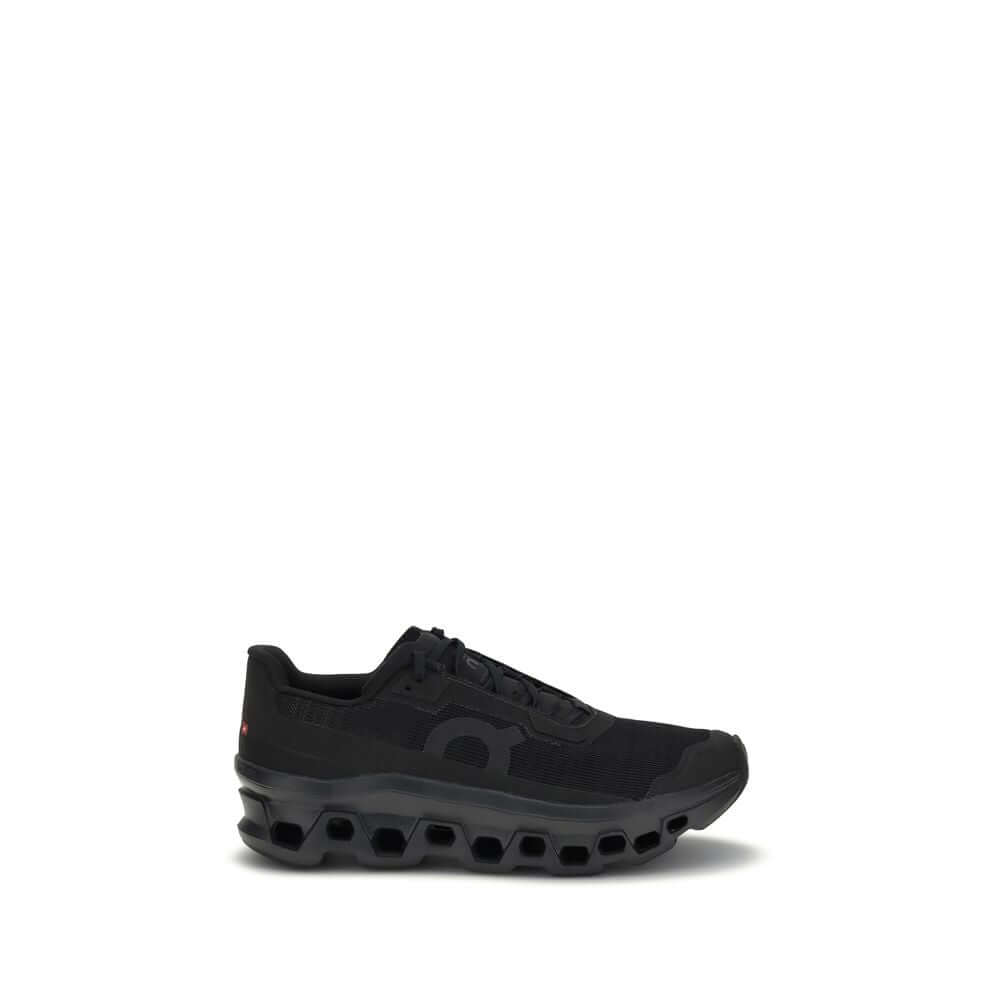 ON Black Recycled Polyester Athletic Sneakers with lightweight mesh upper and cushioned sole for stability and comfort.