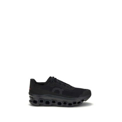 ON Black Recycled Polyester Athletic Sneakers with lightweight mesh upper and cushioned sole for stability and comfort.