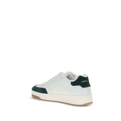 Saint Laurent White Calf Leather Bos Taurus Low Top Sneakers with suede panel detailing and logos on side and heel, AW25 collection.