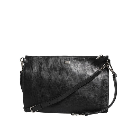 Dolce & Gabbana Black Palmellato Leather Logo Plaque Shoulder Borse Bag