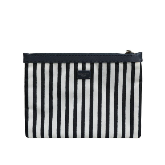 Dolce & Gabbana Black White Striped Logo Plaque Clutch Borse Pouch Bag