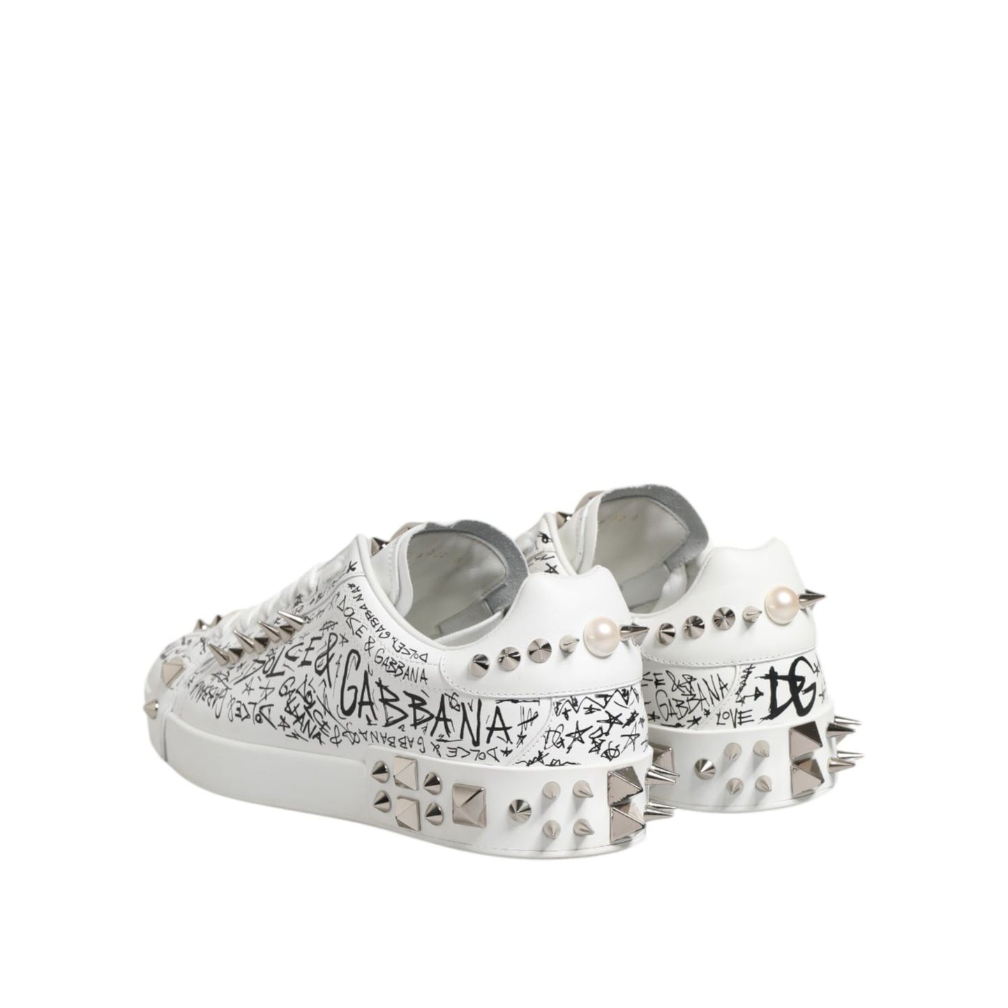Dolce & Gabbana White Portofino Studded Men Sneakers Shoes