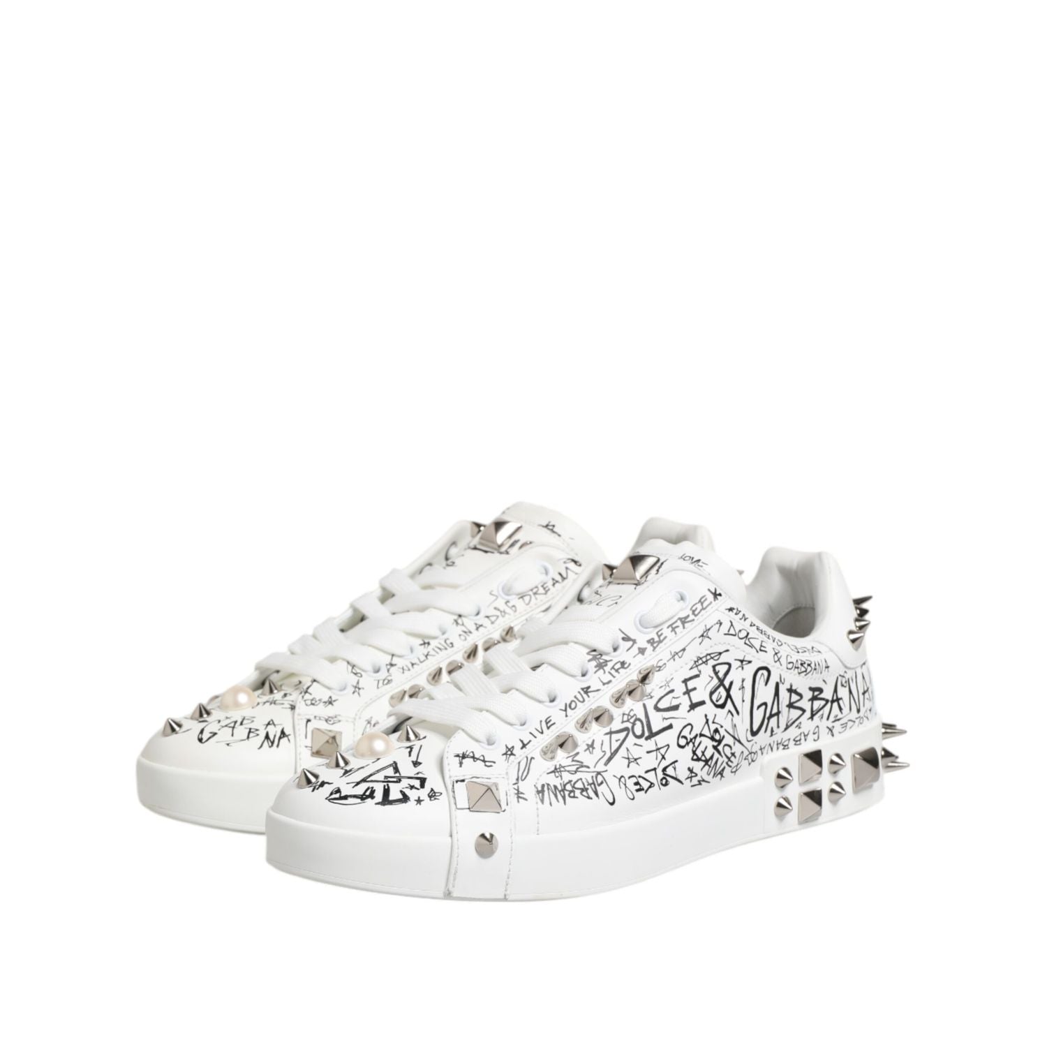 Dolce & Gabbana White Portofino Studded Men Sneakers Shoes