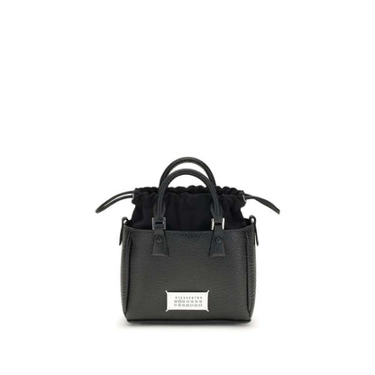 Margiela Black Calf Leather Bos Taurus Shoulder Bag with leather-covered rivets and hand-painted edges.