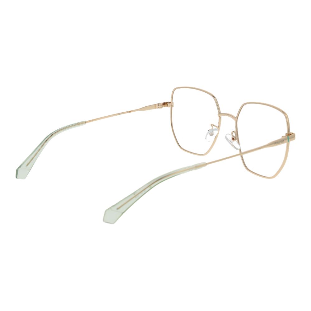 Polaroid Gold Women Glasses Frame with gold metal full-rim, square style featuring demo lenses.