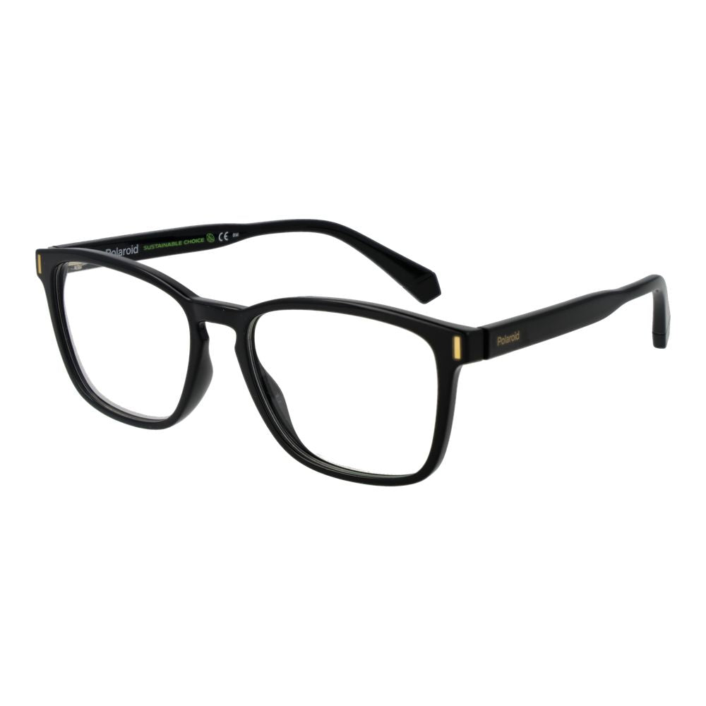 Polaroid Black Unisex Glasses Frame in full-rim black polyamide with demo lenses, size 54-13-145.