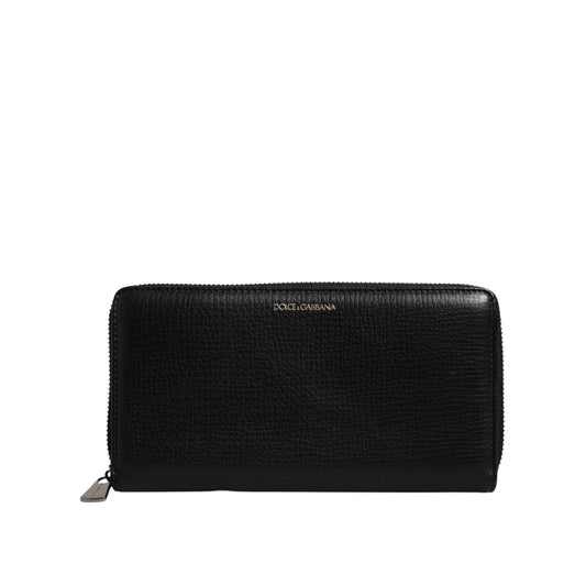 Dolce & Gabbana Black Calfskin Leather Logo Zip Around Continental Wallet BAG4699