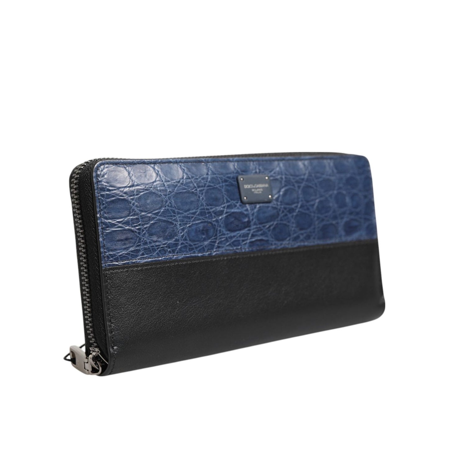 Dolce & Gabbana Black Blue Exotic Leather Men Continental Clutch Wallet