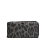 Dolce & Gabbana Black Gray Leopard Leather Zip Around Continental Wallet with logo detail and zipper closure, made in Italy.