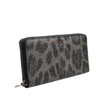 Dolce & Gabbana Black Gray Leopard Leather Zip Around Continental Wallet with bill, card, coin slots and zipper closure.