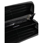 Dolce & Gabbana Black Gray Leopard Leather Zip Around Continental Wallet with multiple slots and zipper closure, interior view.