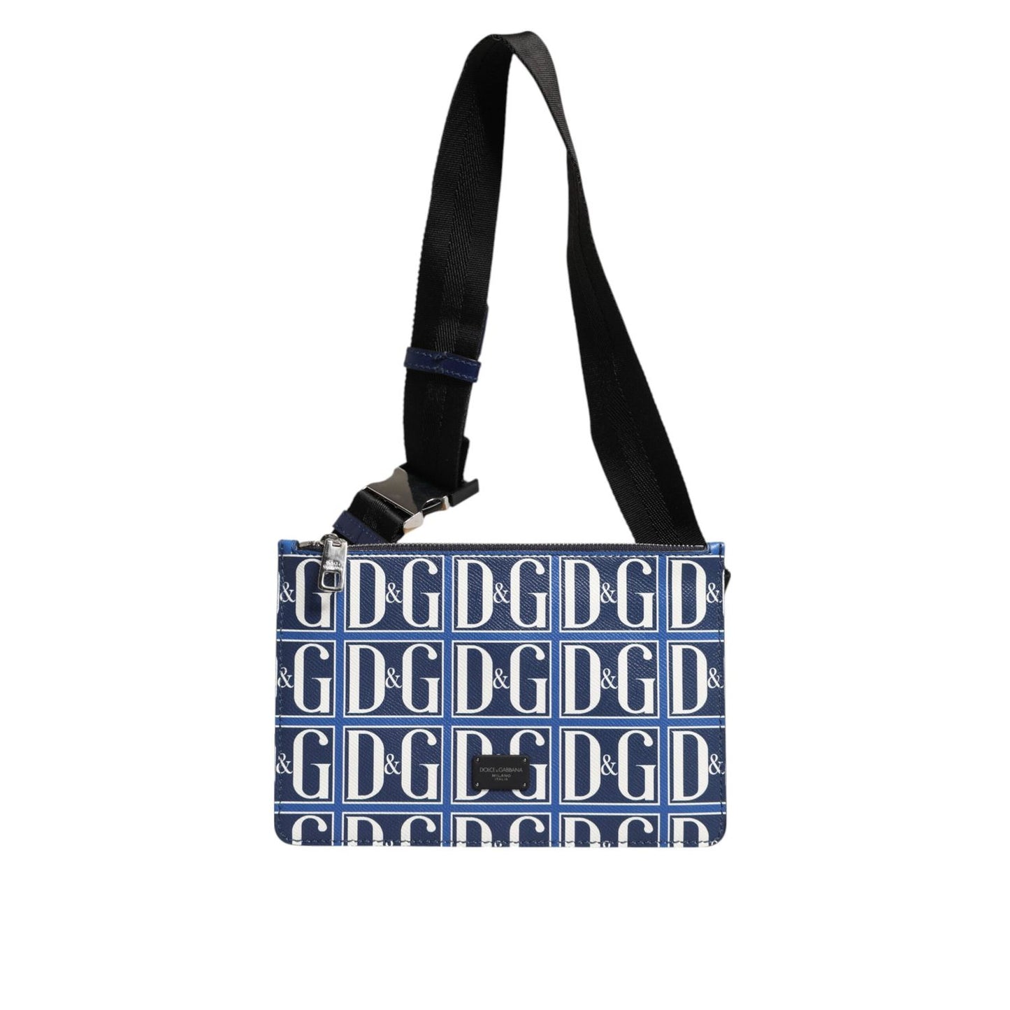 Dolce & Gabbana Blue White Leather D&G Logo Plaque Crossbody Borse Bag BAG4660