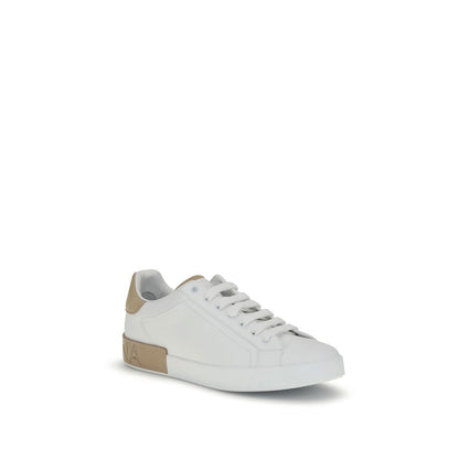 Dolce & Gabbana White Calf Leather Bos Taurus Low Top Sneakers