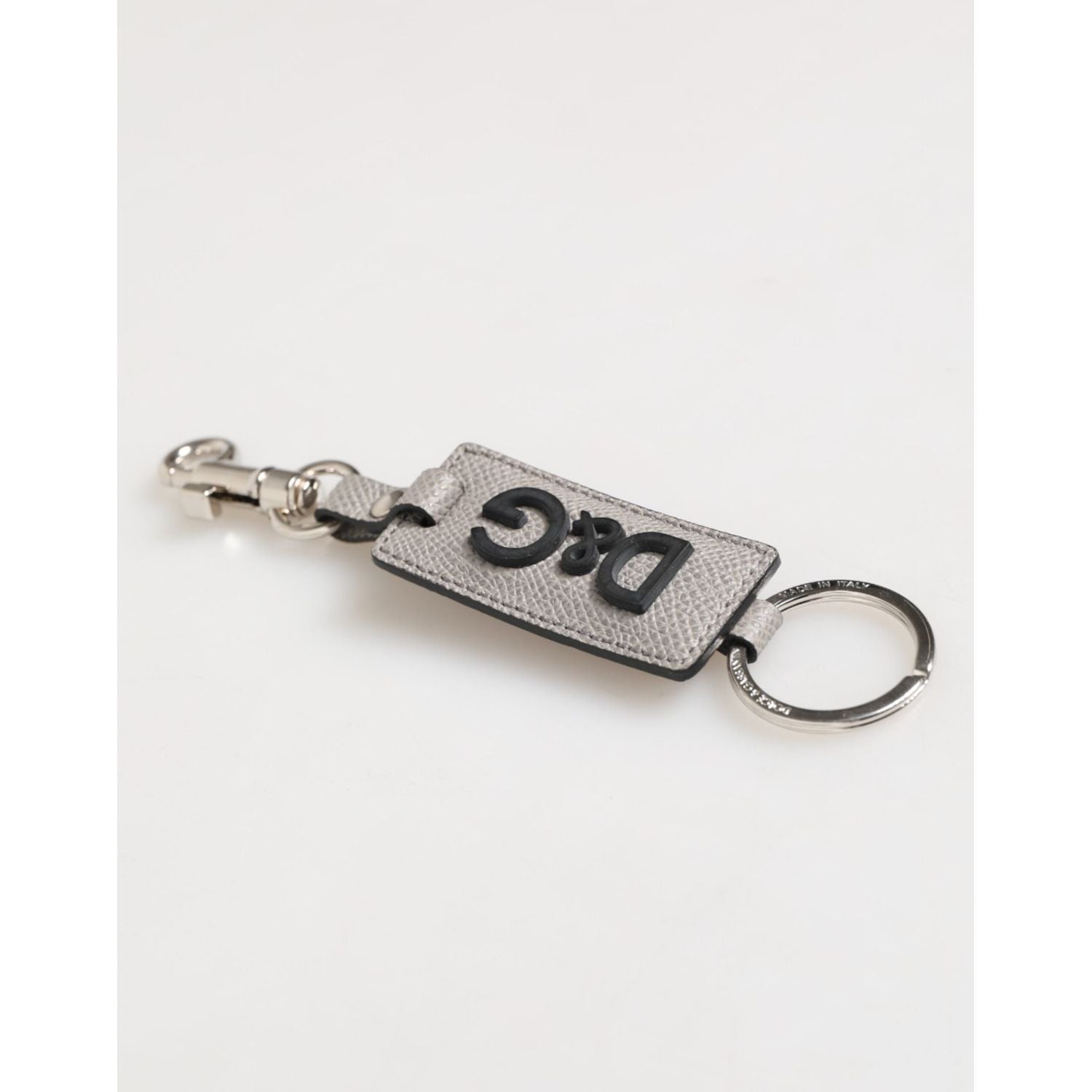 Dolce & Gabbana Gray Leather Logo Metal Ring Keychain Holder Men Keyring