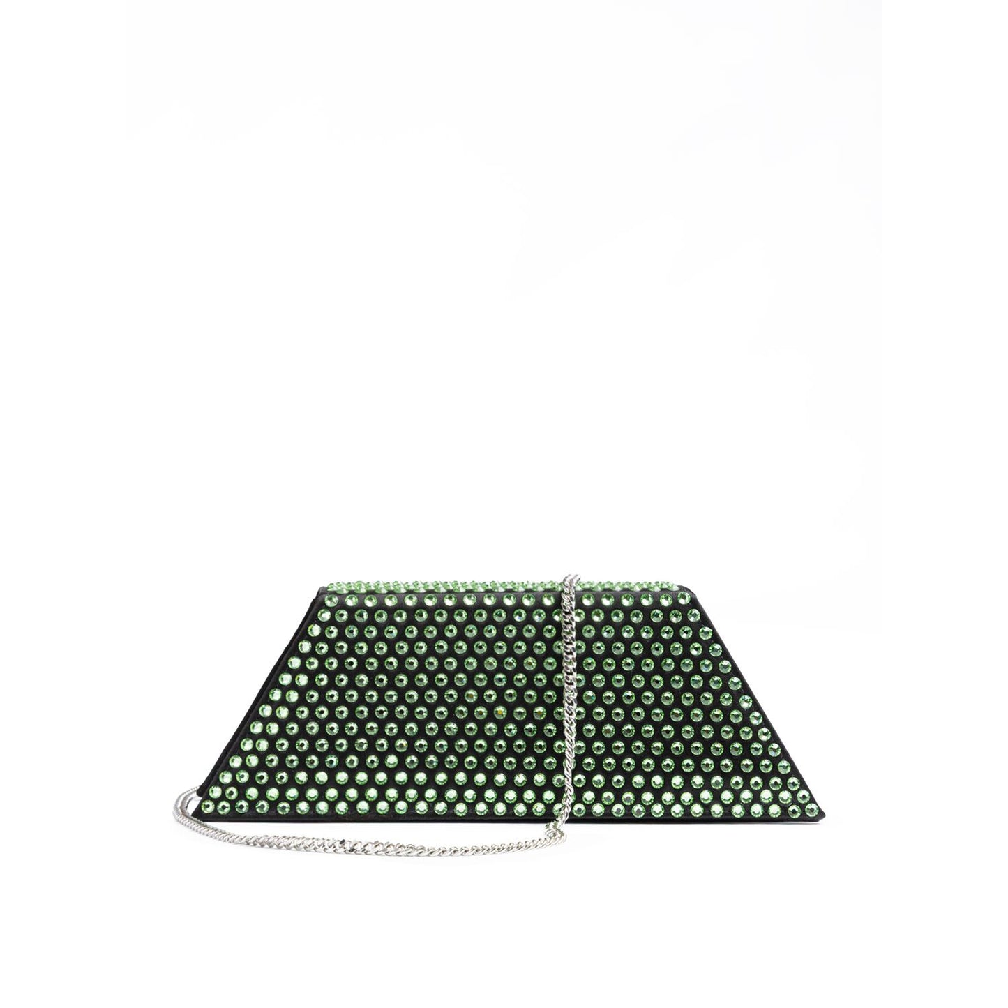 Amina Muaddi Mini Black Satin And Green Crystals Shoulder Bag