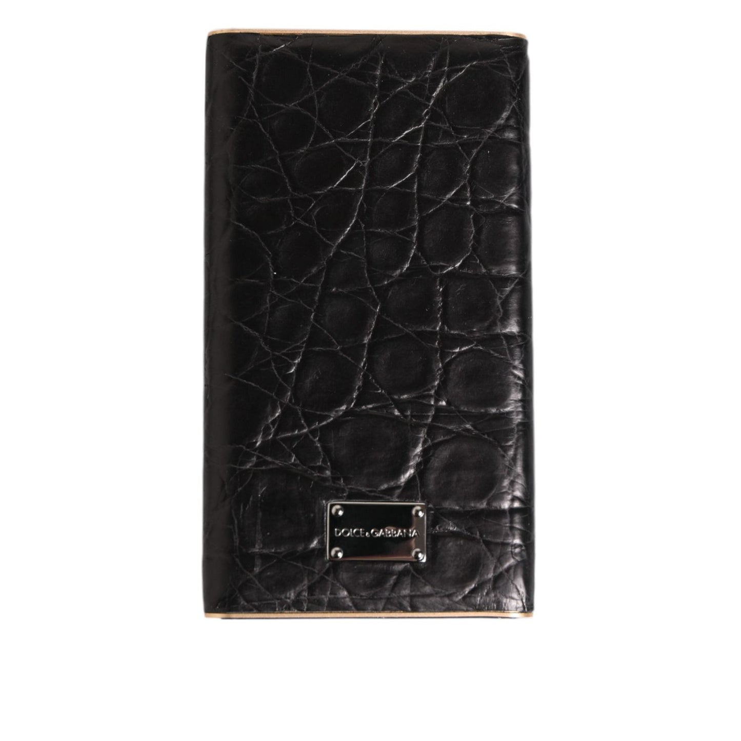 Dolce & Gabbana Black Leather Exotic Skin 3000mAh Power Bank Charger USB featuring luxurious textured design