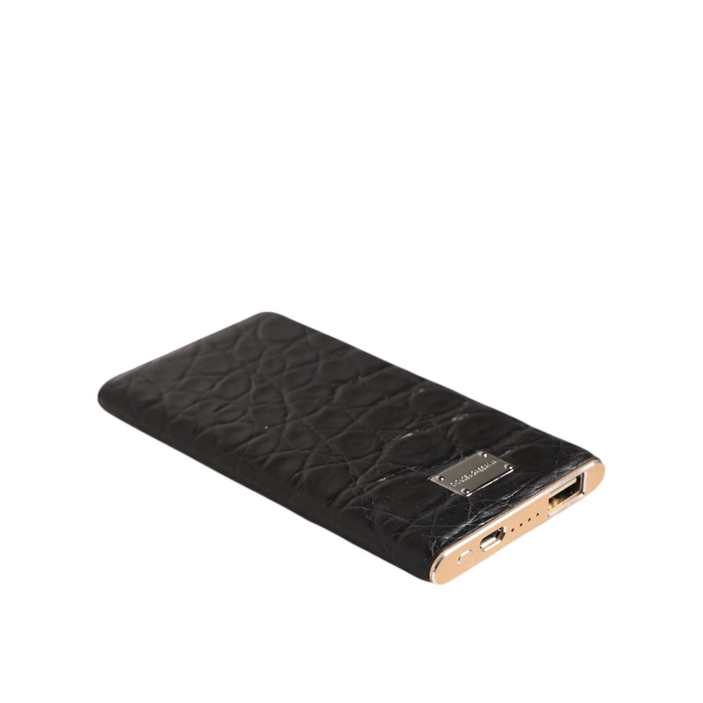 Dolce & Gabbana Black Leather Exotic Skin 3000mAh Power Bank Charger USB