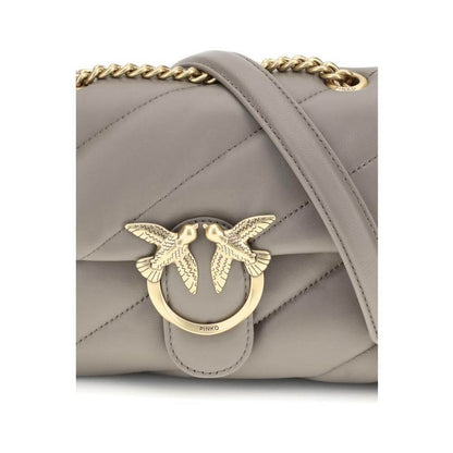 PINKO Gray Calf Leather Bos Taurus Shoulder Bag