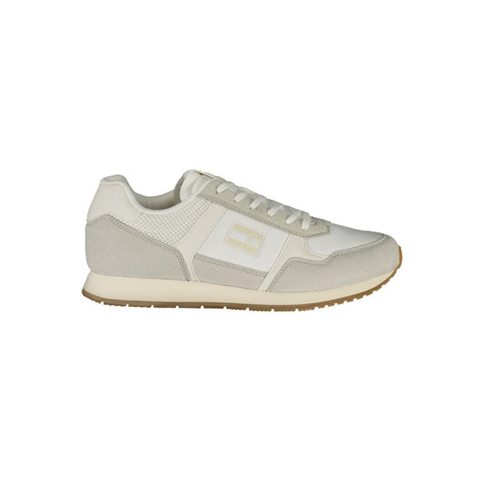 Tommy Hilfiger White Polyester Men Sneaker with lace-up design and iconic logo, perfect for comfort and style.