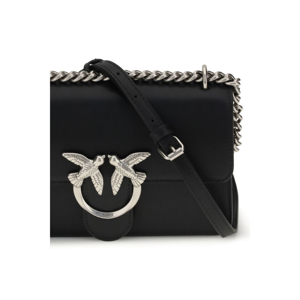 PINKO Black Calf Leather Bos Taurus Shoulder Bag