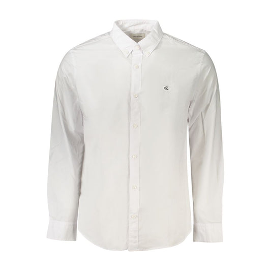 Calvin Klein White Cotton Men Shirt with classic button-down collar and embroidered logo.