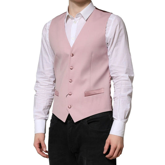 Dolce & Gabbana Pink Wool Dress Formal Men Waistcoat Vest TSH90455-46
