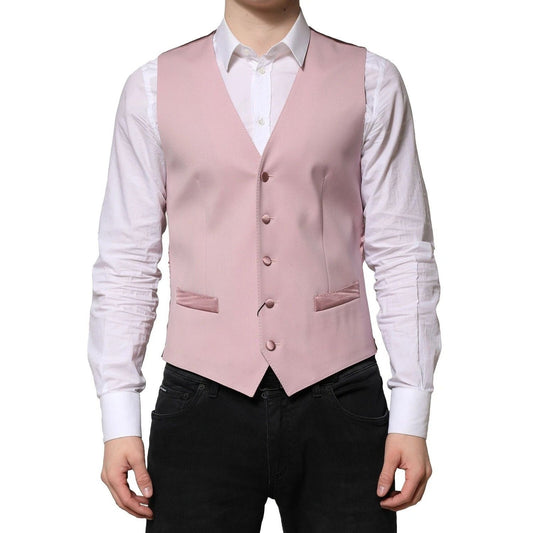 Dolce & Gabbana Pink Wool Dress Formal Men Waistcoat Vest TSH90455-46