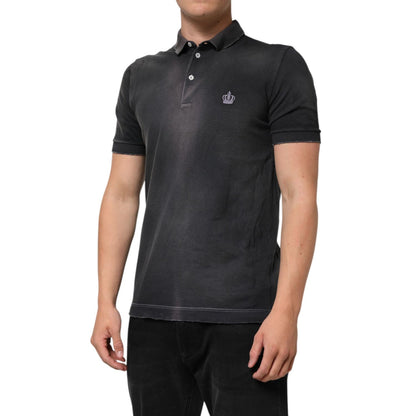 Dolce & Gabbana Gray Cotton Crown Collared Men Polo T-shirt
